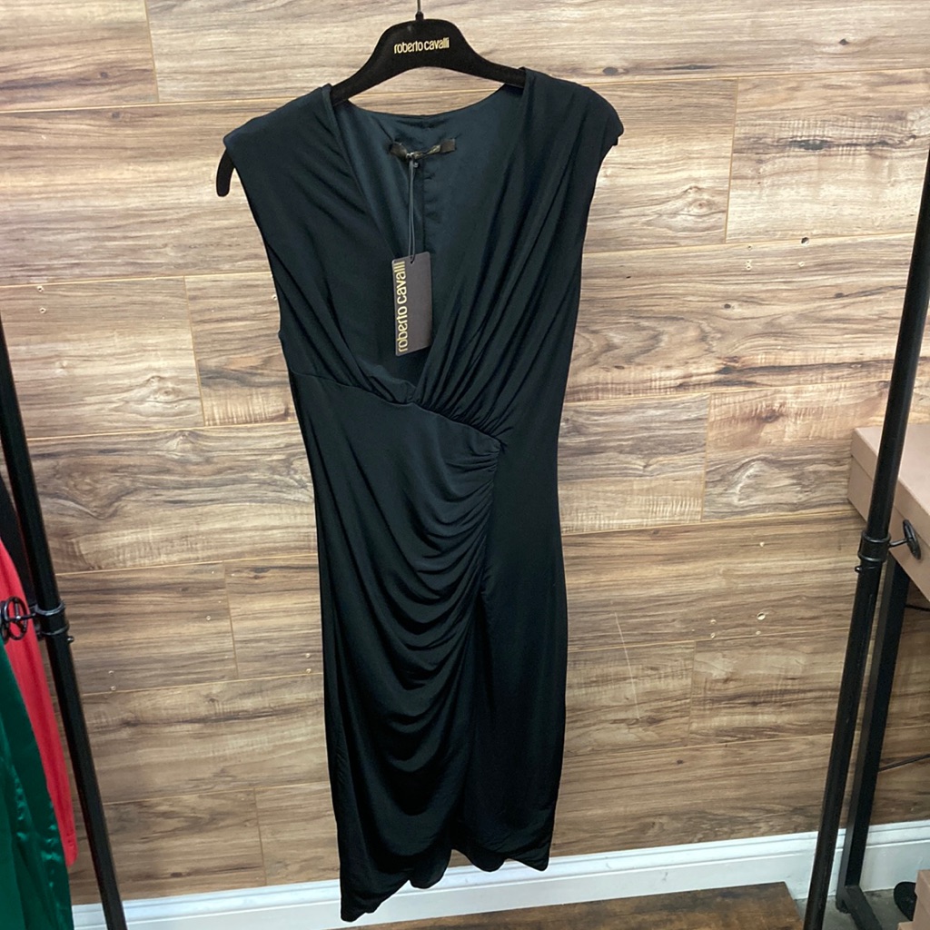 Brand New With Tags Roberto Cavalli Dress Size 48 Black Silk Drsss
